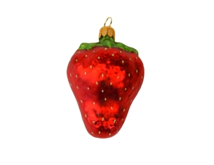 Boule de Noël originale demi fraise verre soufflé H 8cm