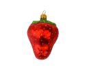 Voir la slide Suspension Noël verre soufflé demi fraise rouge brillant chair rosée pépins sépales verts capuchon doré H8cm