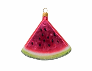 Suspension boule de Noël originale en verre forme tranche de pastèque rose et verte H9cm - Lilosquare
