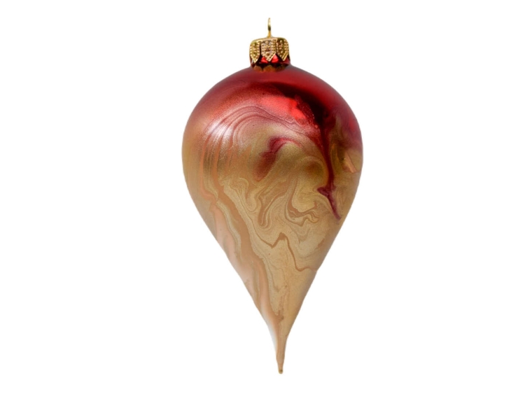 Goutte de Noël rouge or verre soufflé H 12 cm