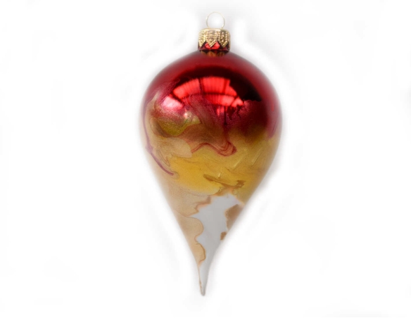 Goutte de Noël rouge or verre soufflé H 12 cm