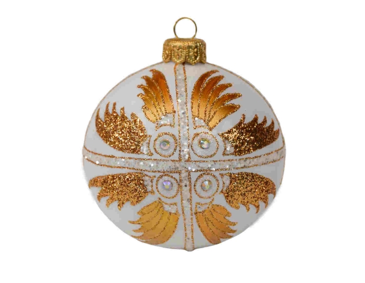 Boule de Noël blanche décor plumes or...
