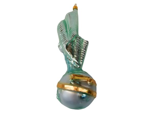 Suspension de Noël en verre soufflé statue de la liberté turquoise et dorée. Hauteur 20cm.