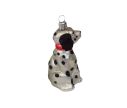 Voir la slide Suspension de Noël chien dalmatien blanc avec taches noires et collier rouge. Hauteur 9cm, en verre soufflé.