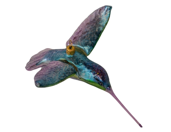 Suspension de Noël originale colibri mauve verre soufflé H 7cm