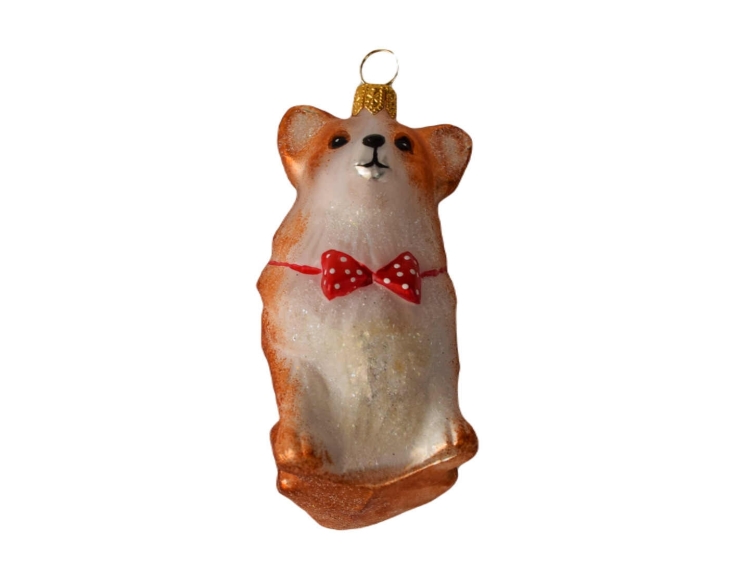 Suspension de noël chien welsh corgi verre soufflé H 9cm