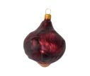 Voir la slide Boule de Noël originale oignon rouge en verre soufflé avec détails très réaliste. Hauteur 9cm.