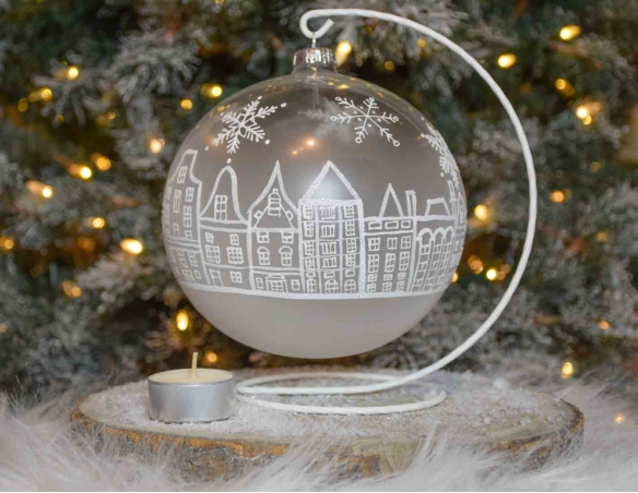 Photophore de Noël Amsterdam verre avec support D 15cm