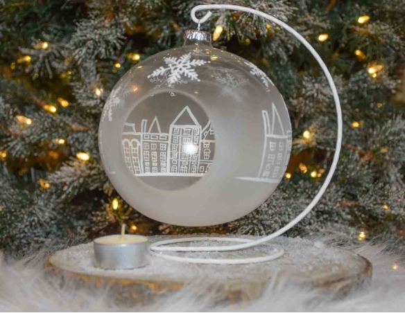 Photophore de Noël Amsterdam verre avec support D 15cm