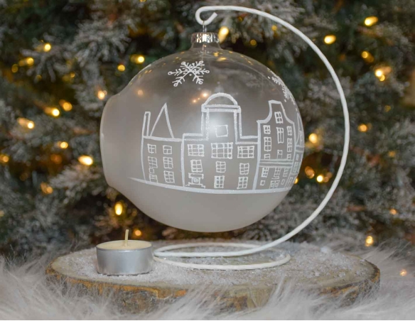 Photophore de Noël Amsterdam verre avec support D 15cm