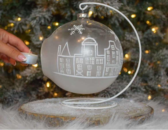 Photophore de Noël Amsterdam verre avec support D 15cm