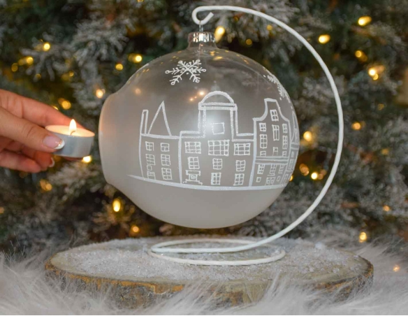 Photophore de Noël Amsterdam verre avec support D 15cm