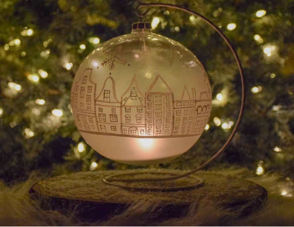 Photophore de Noël Amsterdam verre avec support D 15cm