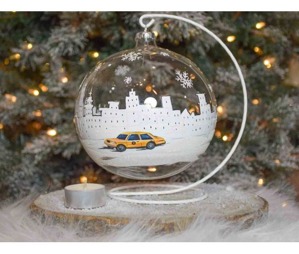 Photophore de Noël New York verre soufflé avec support D 15cm