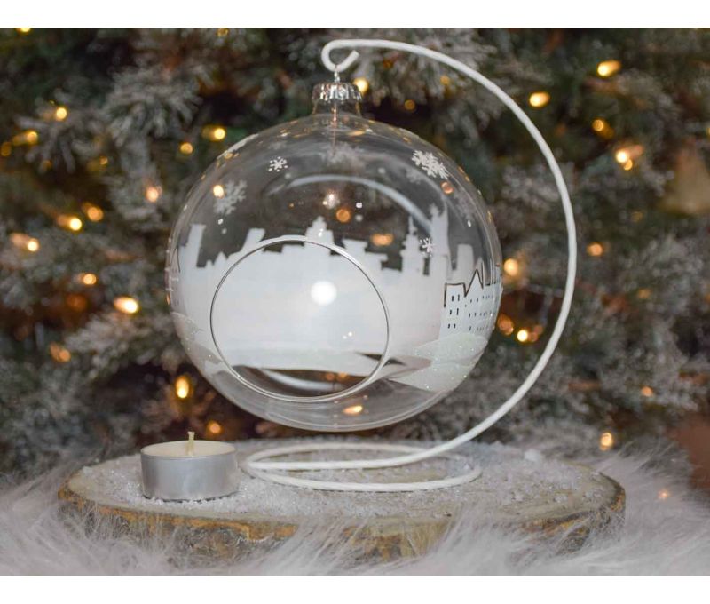 Photophore de Noël New York verre soufflé avec support D 15cm