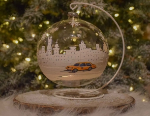 Photophore de Noël New York verre soufflé avec support D 15cm