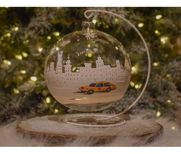 Photophore de Noël New York verre soufflé avec support D 15cm