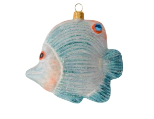 Boule de Noël poisson papillon verre soufflé H 10cm
