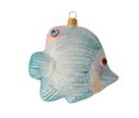 Voir la slide Suspension Noël verre soufflé poisson papillon blanc bleu turquoise rayures irisées œil orange rouge capuchon doré H10cm