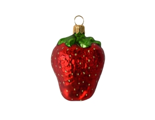 Boule de Noël fraise verre soufflé H 8cm