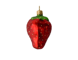 Boule de Noël fraise verre soufflé H 8cm