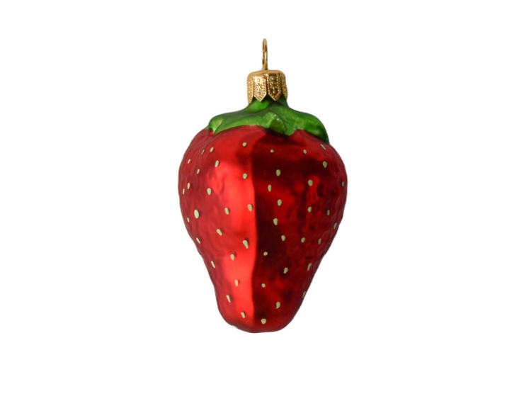 Boule de Noël fraise verre soufflé H 8cm