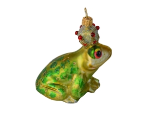 Déco de Noël grenouille verte pomme avec couronne en verre soufflé et peinte à la main