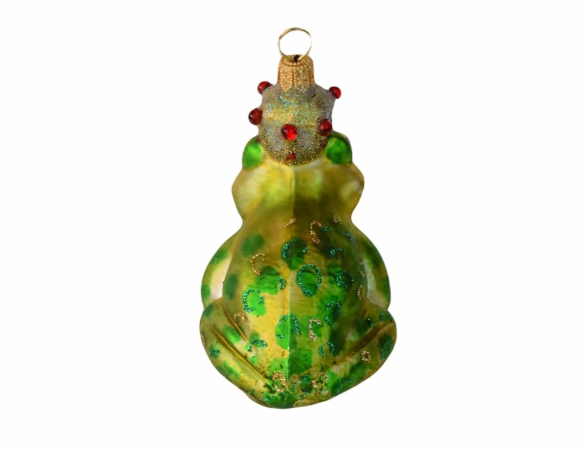 Déco de Noël grenouille verte pomme avec couronne en verre soufflé et peinte à la main