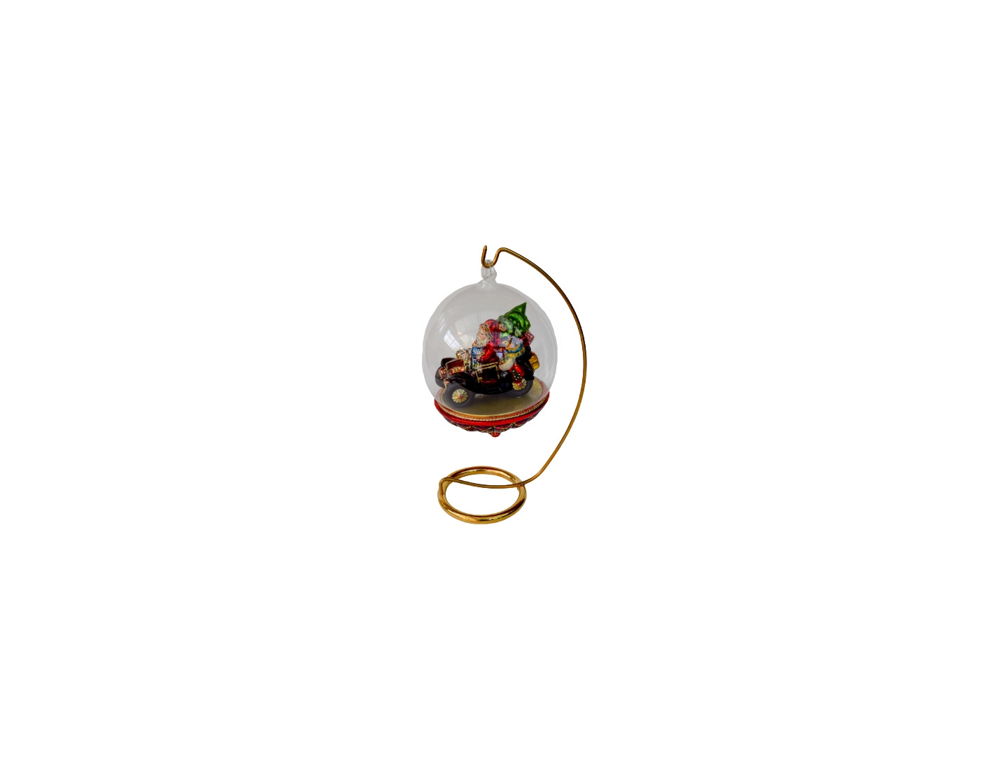 Boule de Noël luxe Père Noël voiture support inclus D 12cm