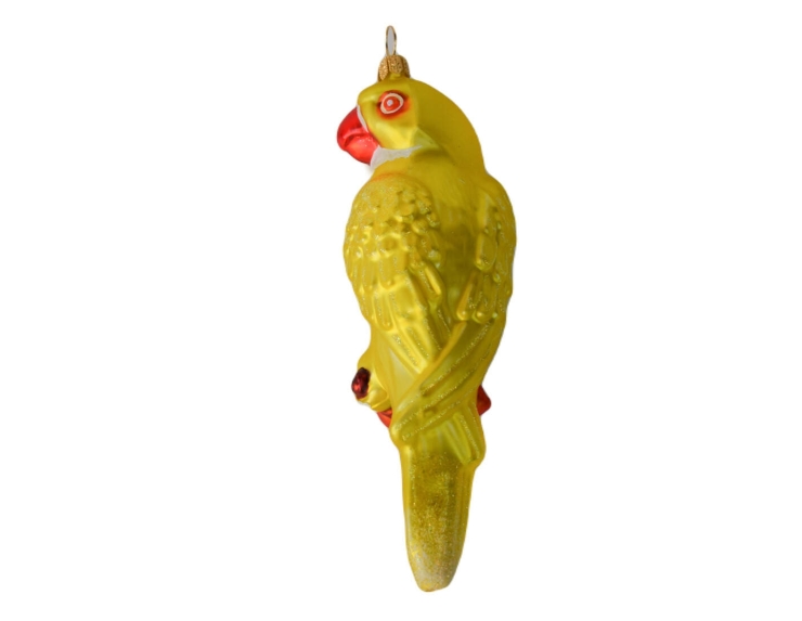 Suspension de Noël originale perroquet jaune verre H 15cm
