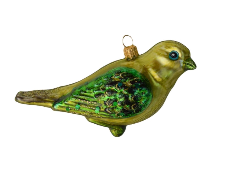 Oiseau vert verre soufflé déco sapin Noël H 10cm