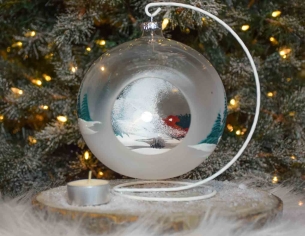 Bougeoir de Noël camion rouge verre soufflé D15cm support inclusBougeoir de Noël camion rouge verre soufflé D15cm support inclus