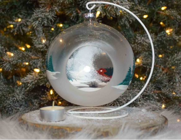 Bougeoir de Noël camion rouge verre soufflé D15cm support inclusBougeoir de Noël camion rouge verre soufflé D15cm support inclus