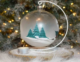 Bougeoir de Noël camion rouge verre soufflé D15cm support inclus