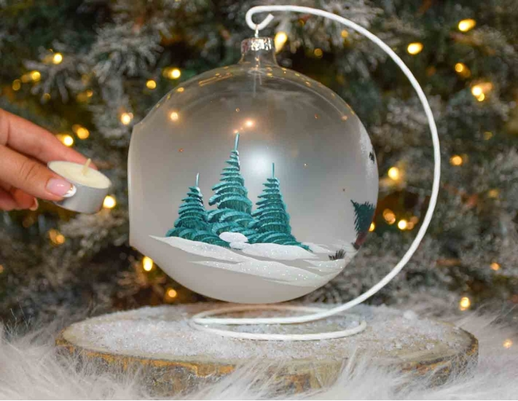 Bougeoir de Noël camion rouge verre soufflé D15cm support inclus