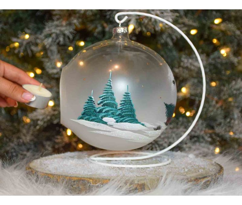 Bougeoir de Noël camion rouge verre soufflé D15cm support inclus