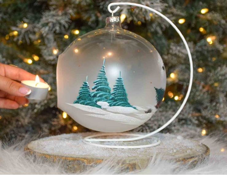 Bougeoir de Noël camion rouge verre soufflé D15cm support inclus