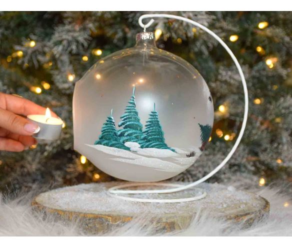 Bougeoir de Noël camion rouge verre soufflé D15cm support inclus