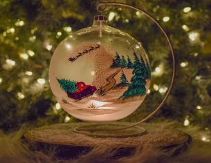 Bougeoir de Noël camion rouge verre soufflé D15cm support inclus