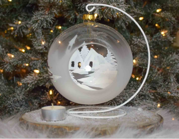 Bougeoir de Noël village bronze verre soufflé avec support D 15cm