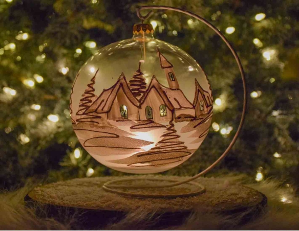 Bougeoir de Noël village bronze verre soufflé avec support D 15cm