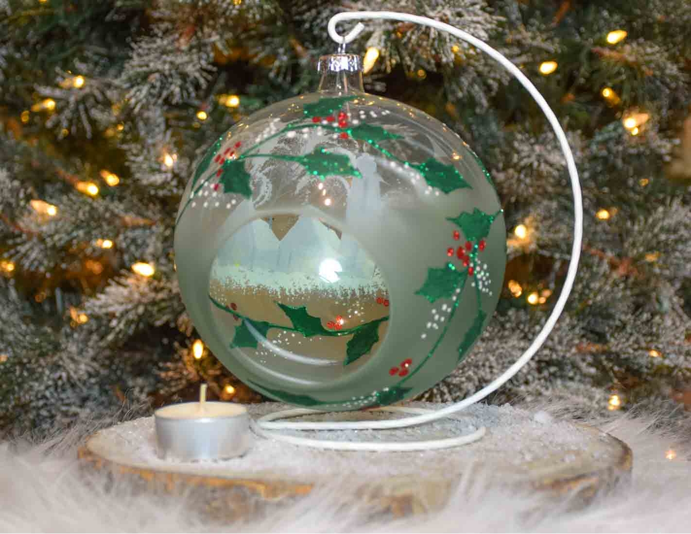 Lot De 3 Boules De Noël En Verre Soufflé à La Main - Pois Blancs Peints - 8 Cm - Avec Ruban Inclus - Décoration élégante - 10