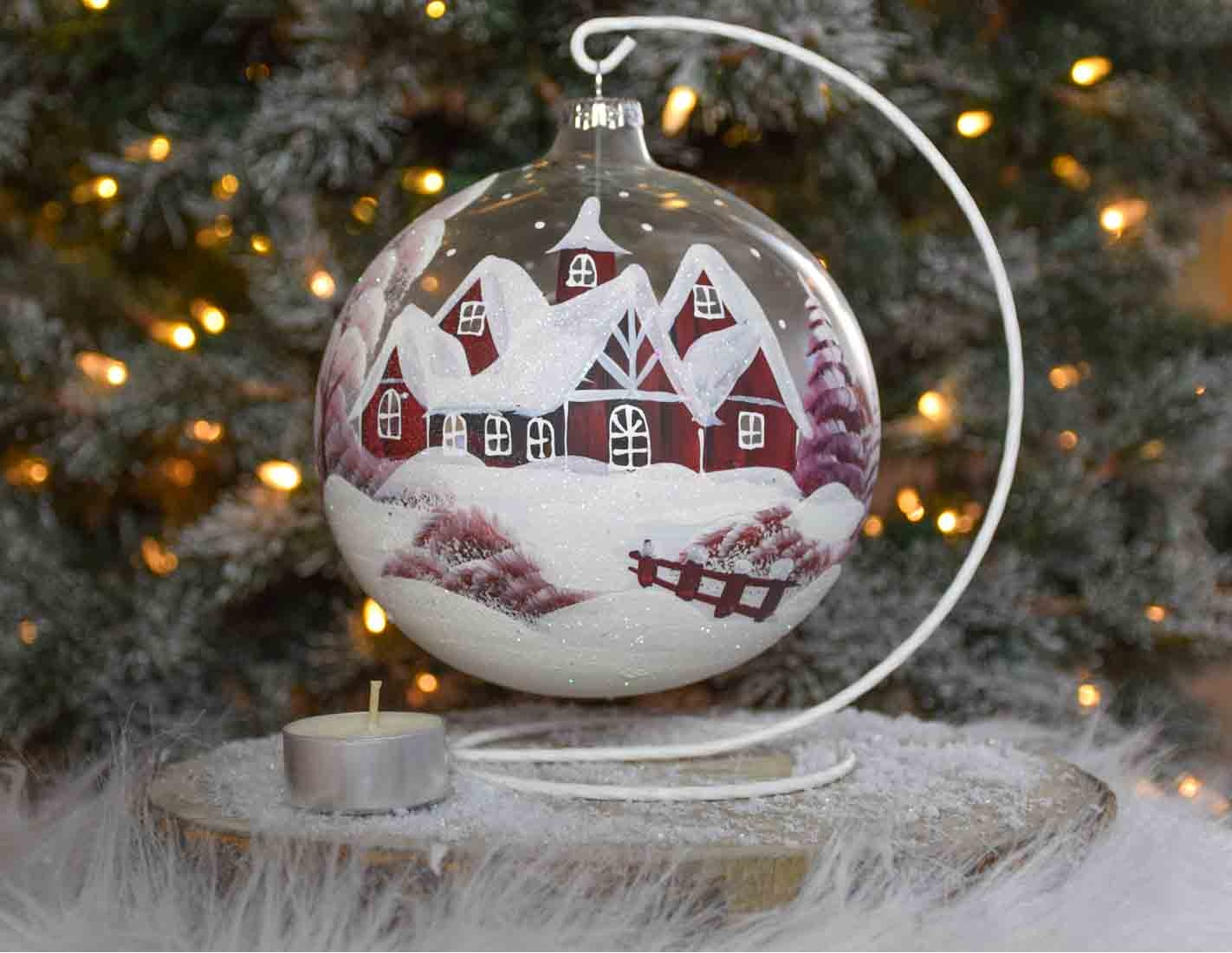 Support pour boule de Noël blanc effet torsadé pour boule 10cm