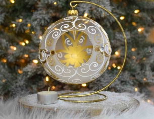 Photophore de Noël baroque doré blanc verre D 15cm support inclus