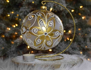 Photophore de Noël baroque doré blanc verre D 15cm support inclus