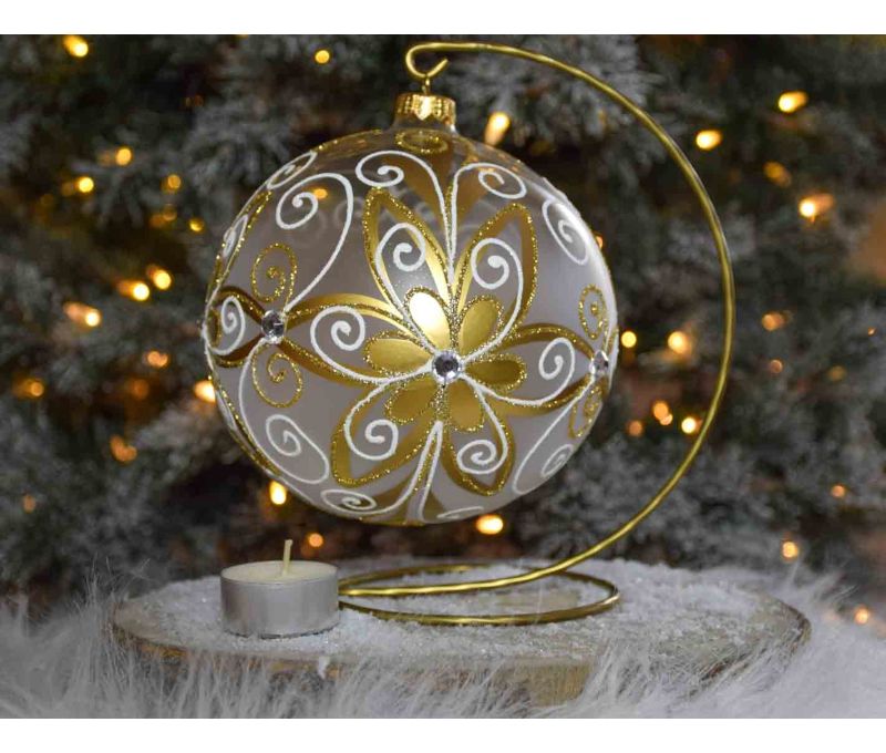 Photophore de Noël baroque doré blanc verre D 15cm support inclus