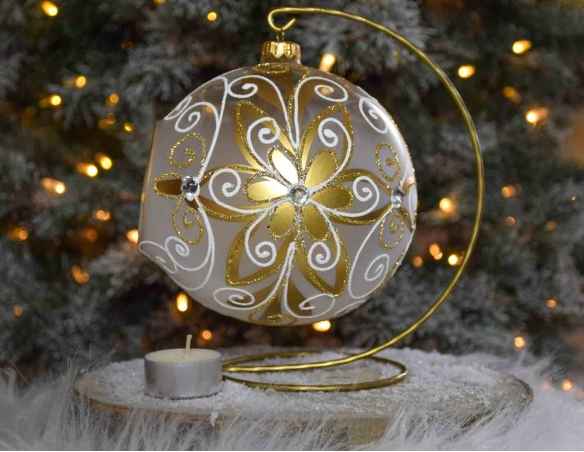Photophore de Noël baroque doré blanc verre D 15cm support inclus