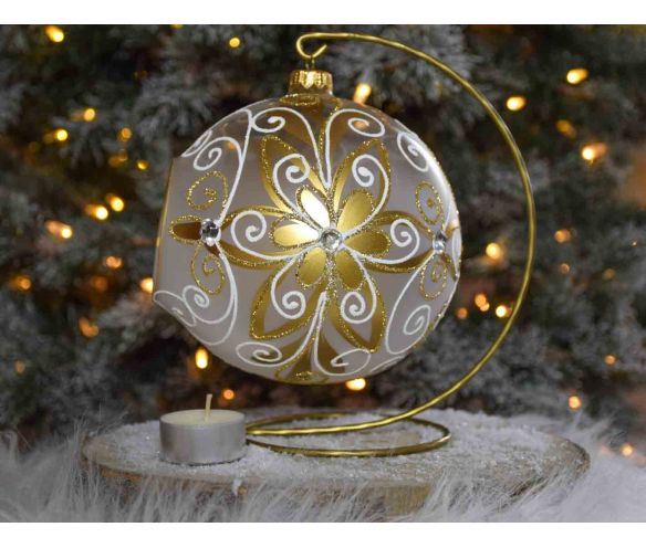 Photophore de Noël baroque doré blanc verre D 15cm support inclus