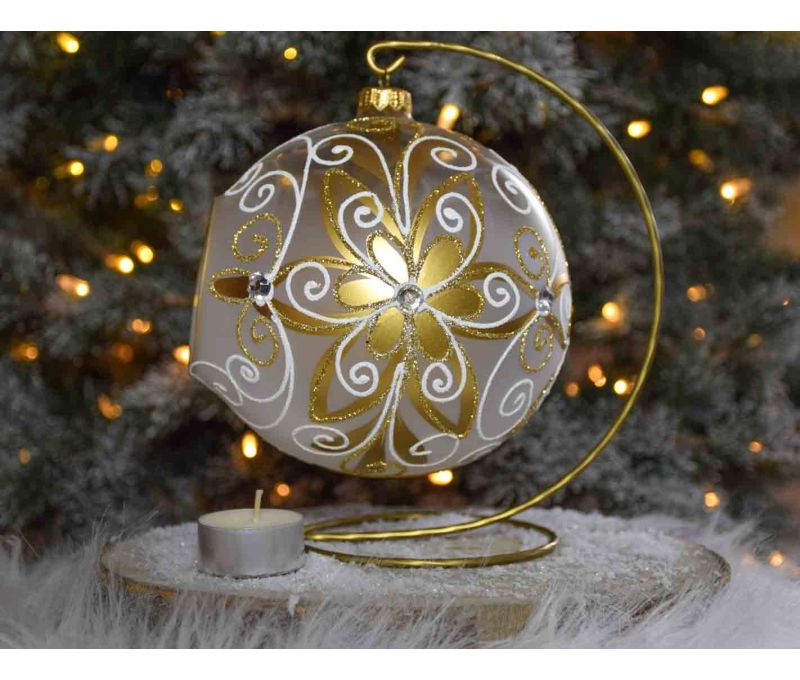 Photophore de Noël baroque doré blanc verre D 15cm support inclus