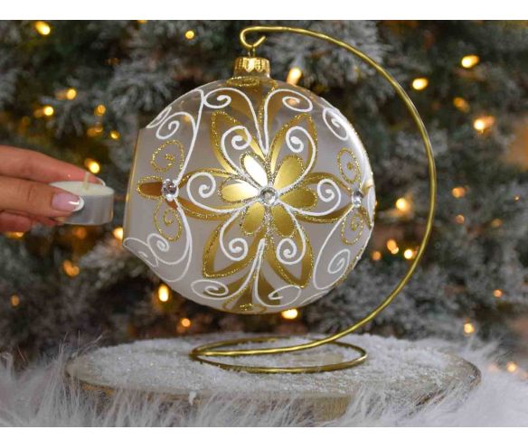 Photophore de Noël baroque doré blanc verre D 15cm support inclus
